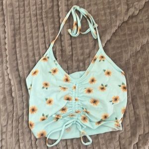 Teal neck tie crop top